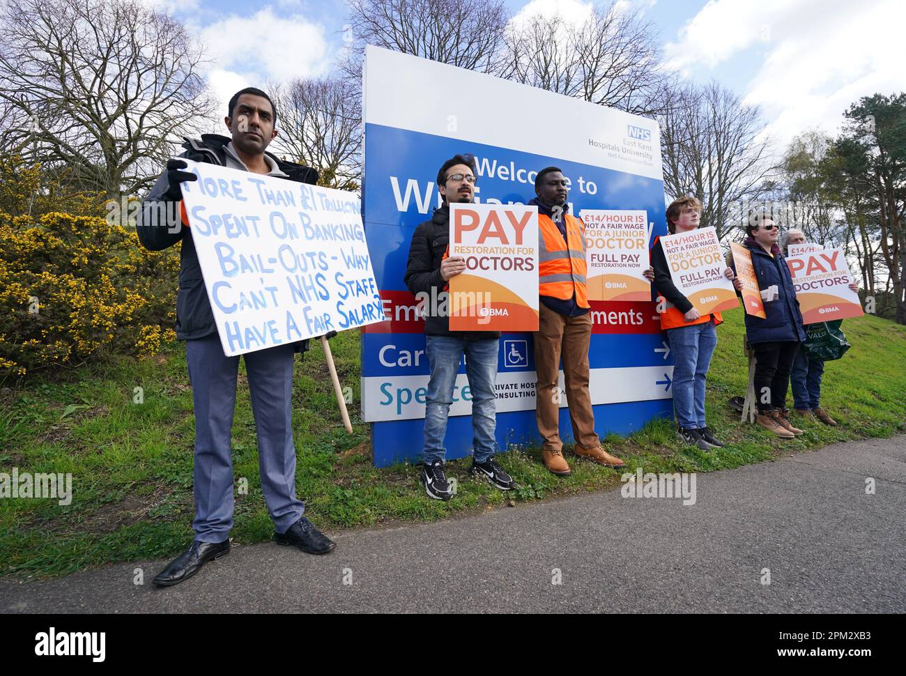 Striking NHS junior doctors on the picket line outside the William