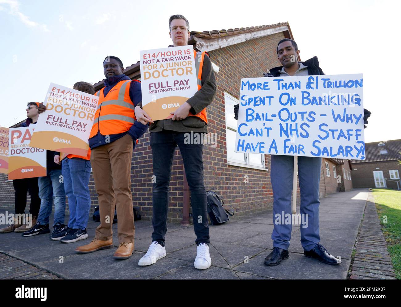 Striking NHS junior doctors on the picket line outside the William