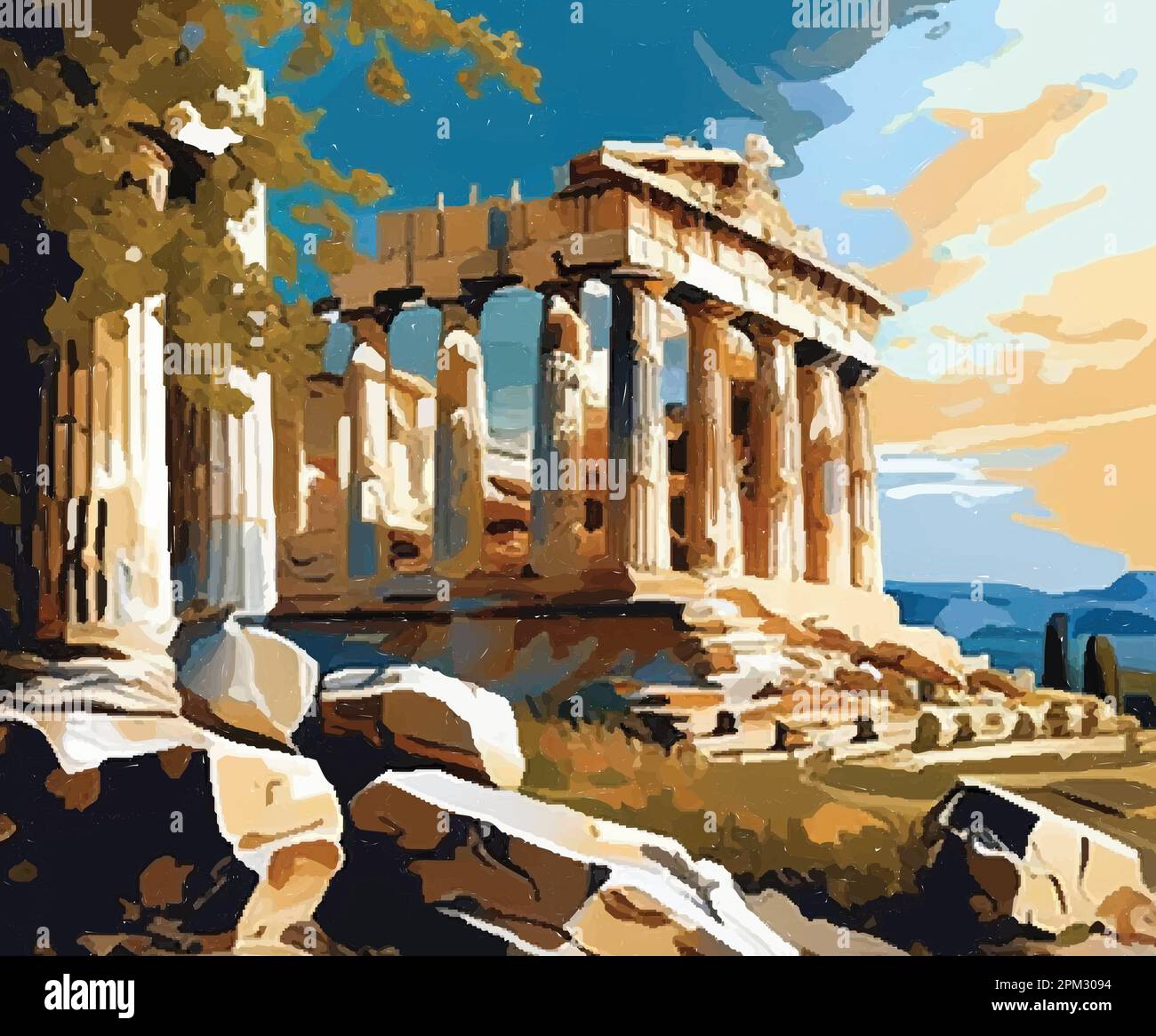 Watercolor Acropolis Of Athens Vector Illustration Stock Vector Image ...