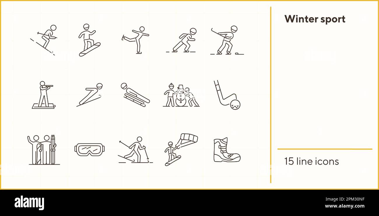 Winter sport thin line icon set Stock Vector