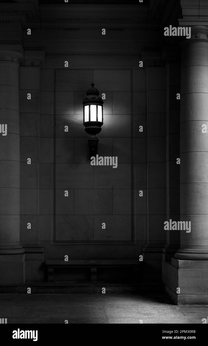 Black And White Photography, Historical Wall Lamp, Berlin, Germany Stock Photo