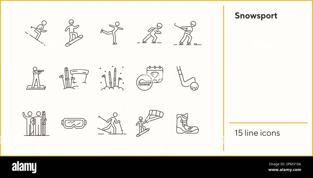 Snowsport thin line icon set Stock Vector