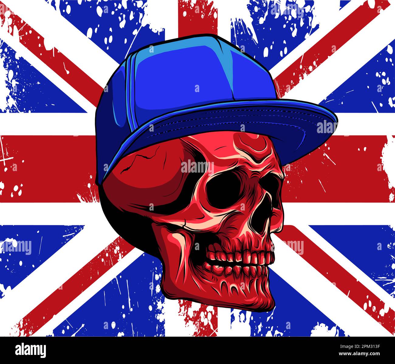 vector illustration of England flag and skull with Stock Vector