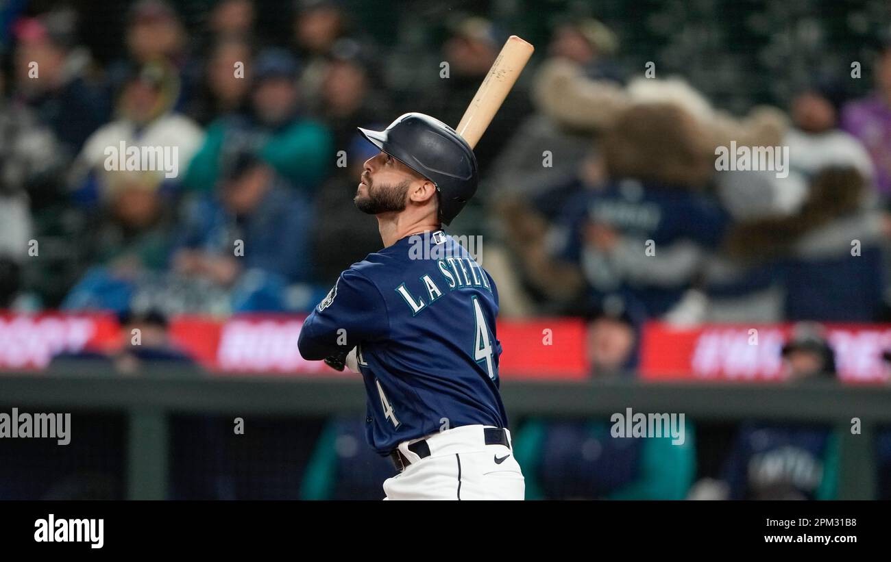 This is a 2023 photo of Tommy La Stella of the Seattle Mariners baseball  team. This image reflects the Seattle Mariners active roster as of  Thursday, Feb. 23, 2023, when this image