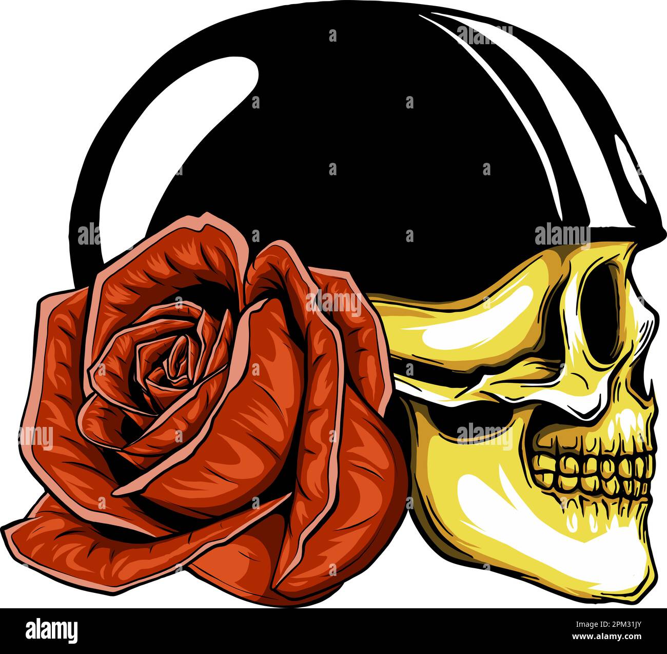 Skull Head Helmet Roses illustration Design Vector Stock Vector