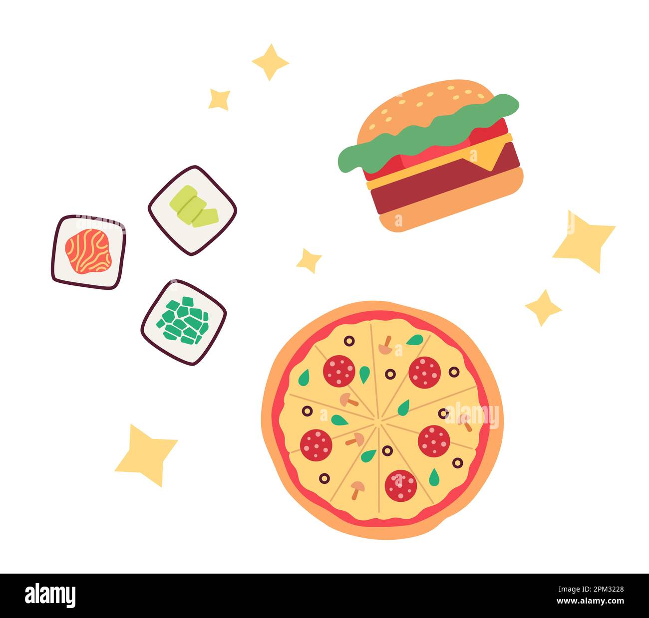 Popular orders at fast food restaurant flat concept vector spot ...