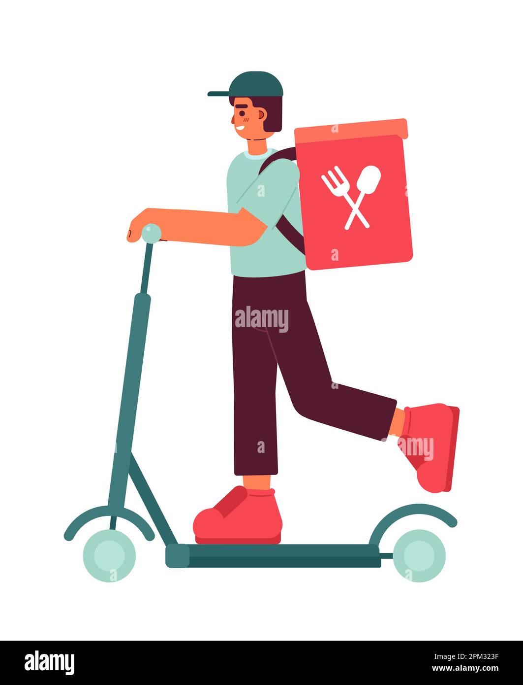 Express Food Delivery Service Worker On E Scooter Semi Flat Colorful Vector Character Stock