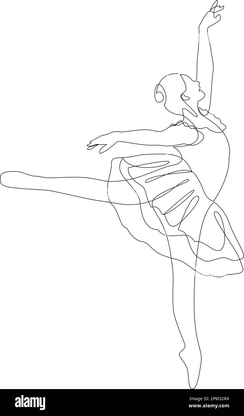 Continuous line drawing of Ballerina doing arabesque. Ballet dancer