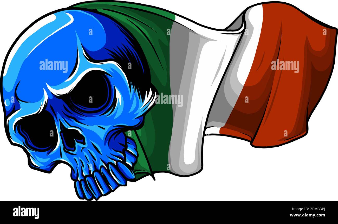 Skull colored in colors of the national flag of Italy with green, white and red stripes f Stock Vector