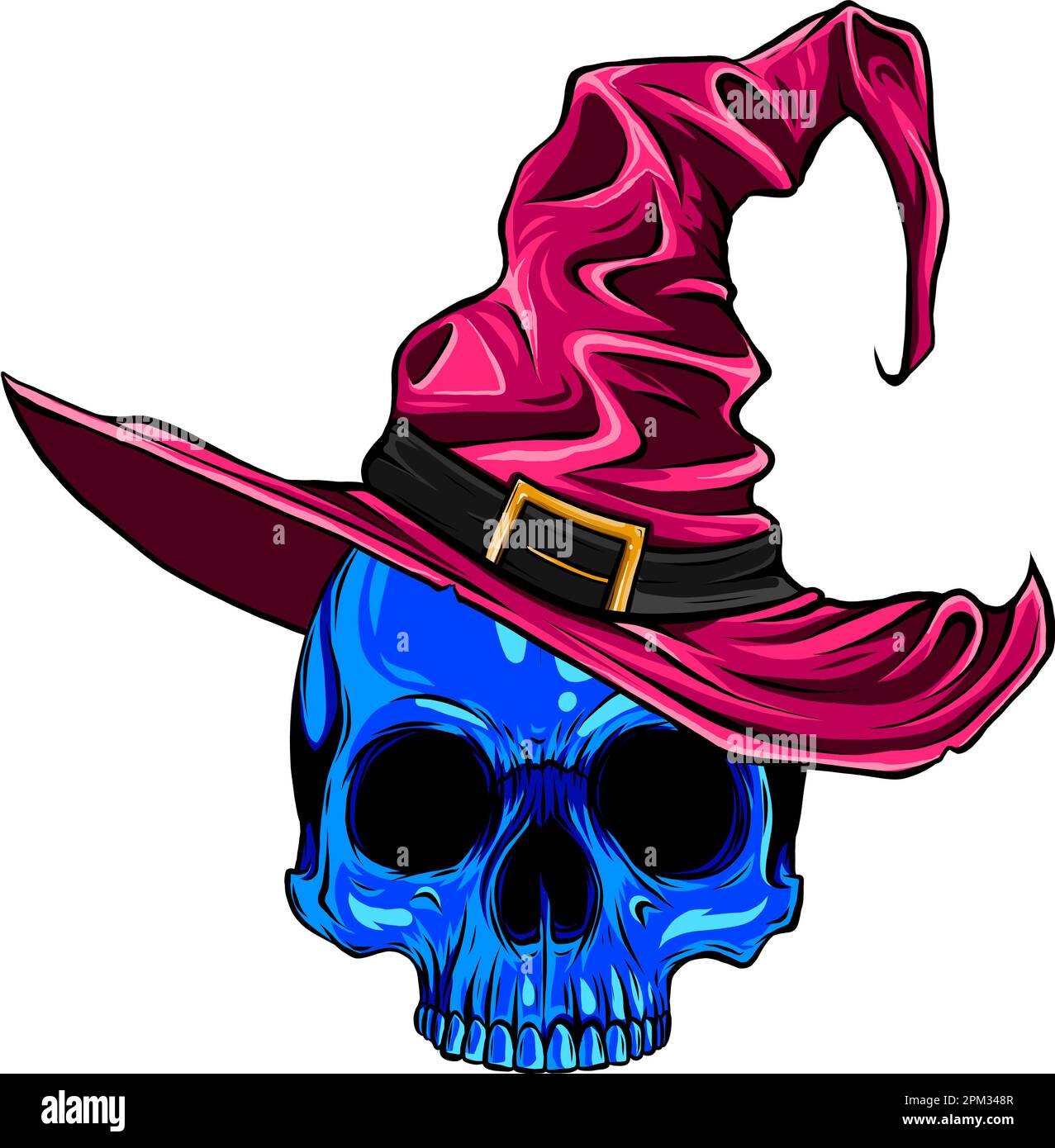 skull with witch hat vector illustration on white background Stock ...