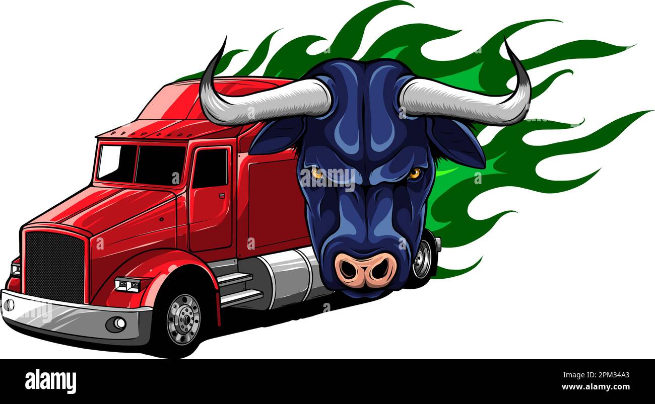 american truck with bull and flames vector illustration design Stock Vector
