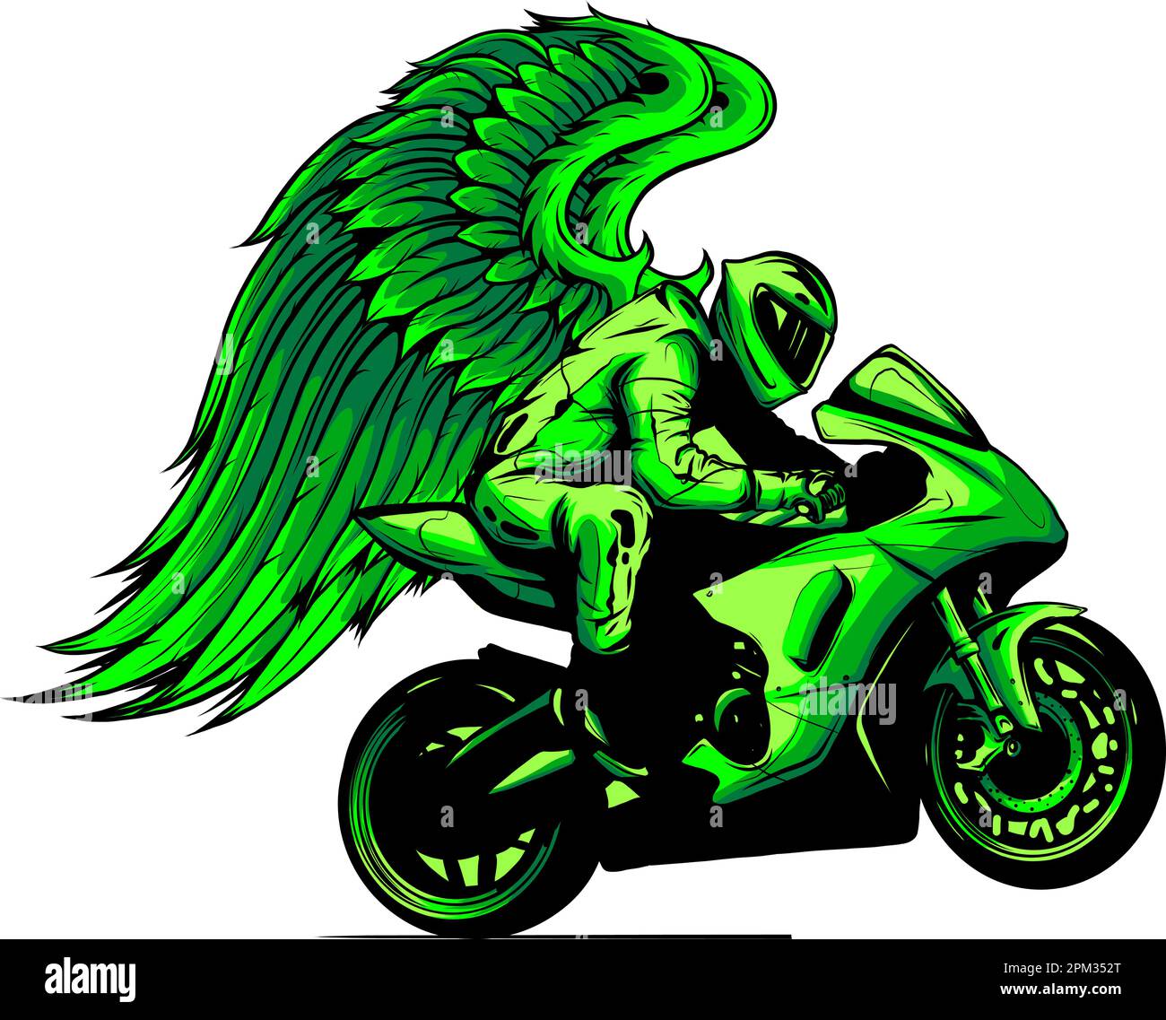 Vector illustration of biker with wings on white background. digital hand draw Stock Vector