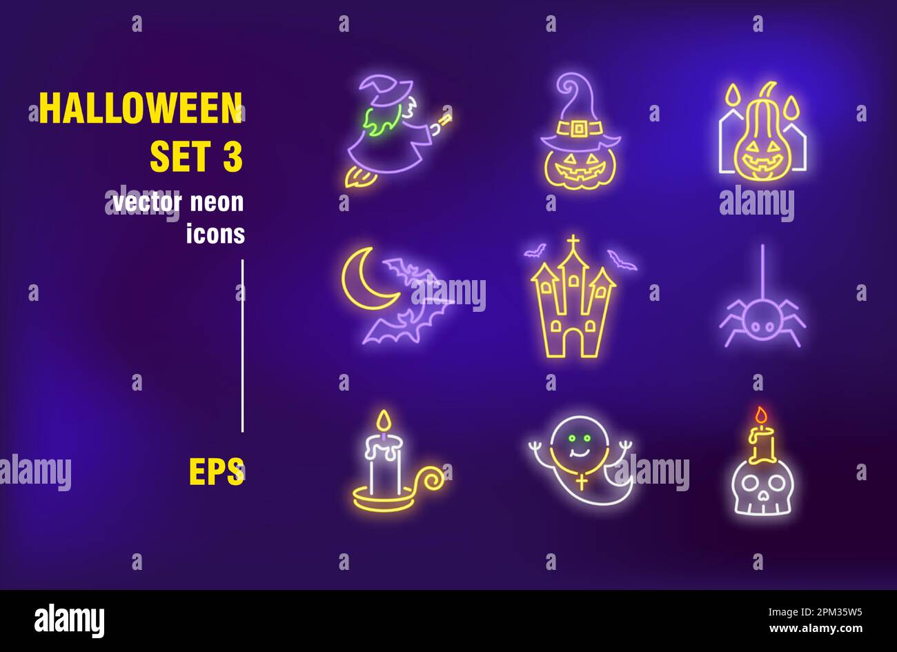 Halloween neon signs set Stock Vector