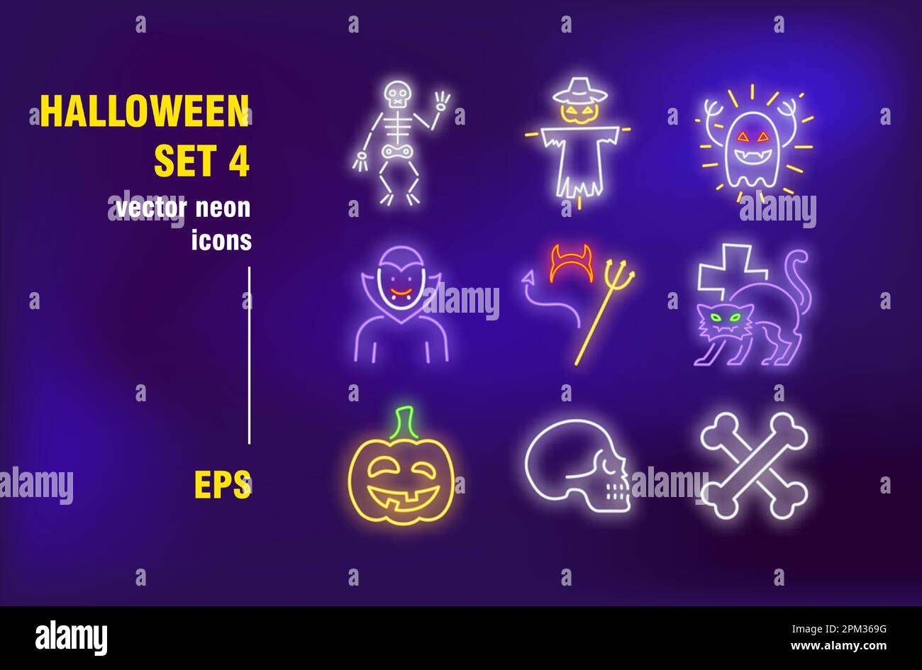 Halloween party neon signs set Stock Vector