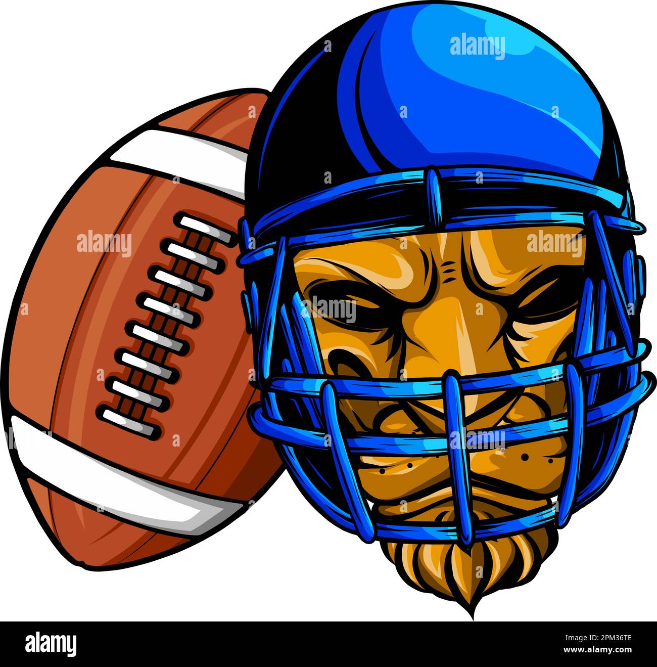 lion head with football helmet and ball vector illustration on white