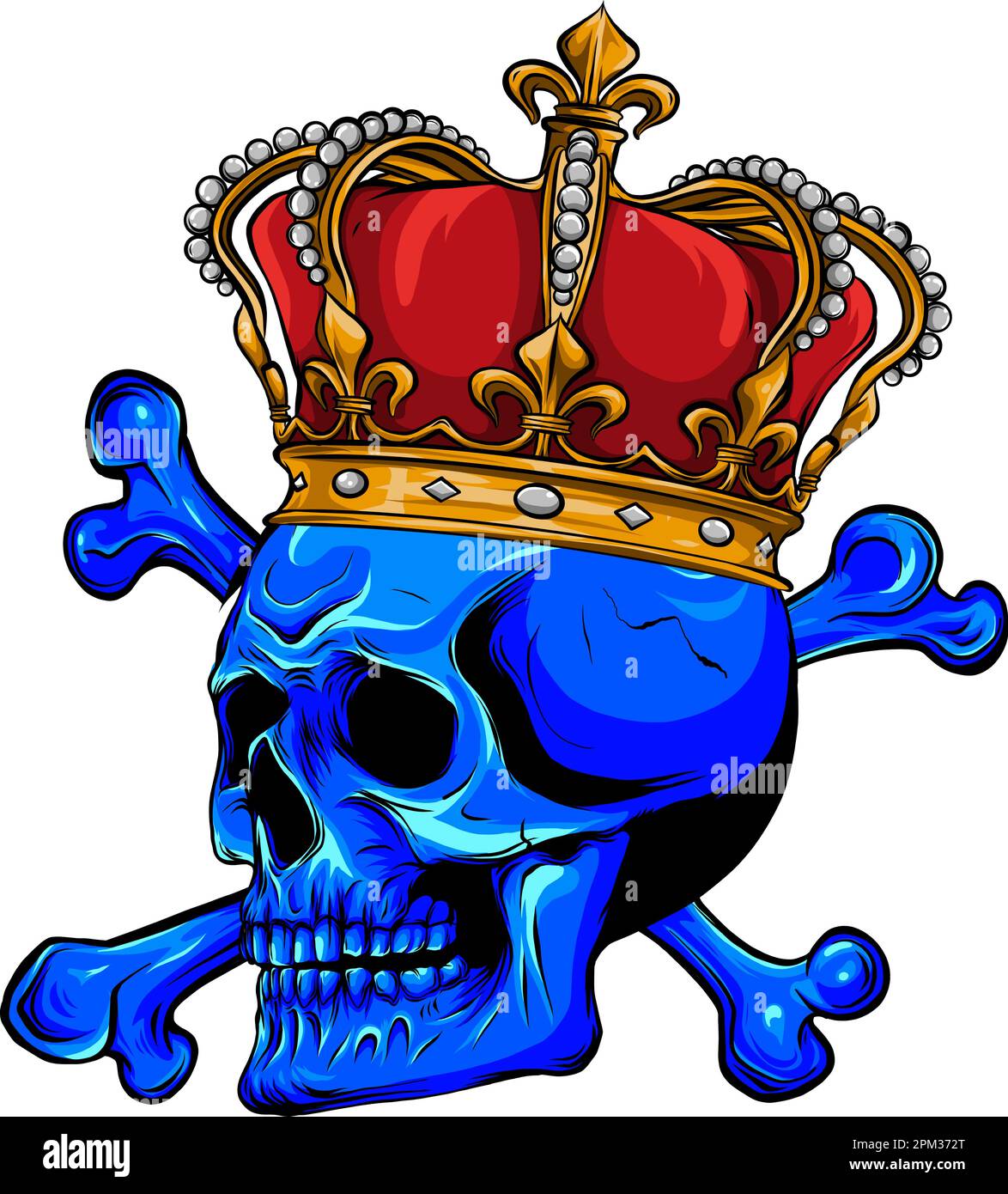 skull with crown and crossed bones in cartoon vintage style isolated on ...