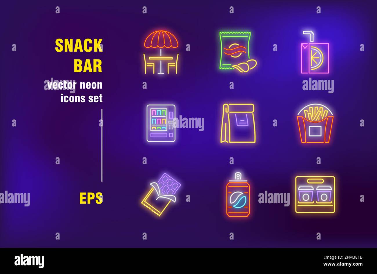 Snack bar neon signs set Stock Vector Image & Art Alamy