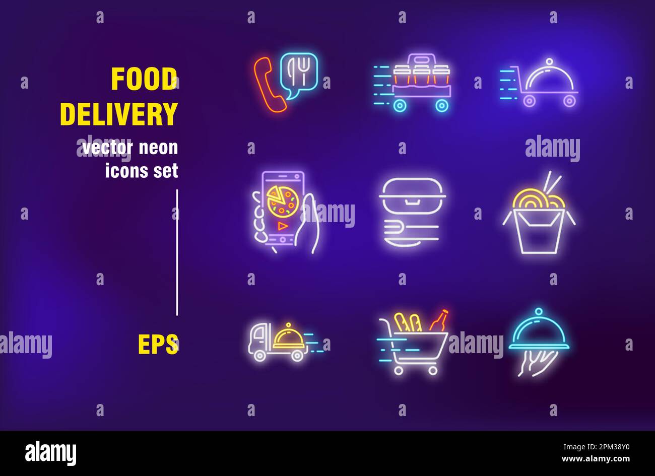 Food delivery neon signs set Stock Vector Image & Art Alamy