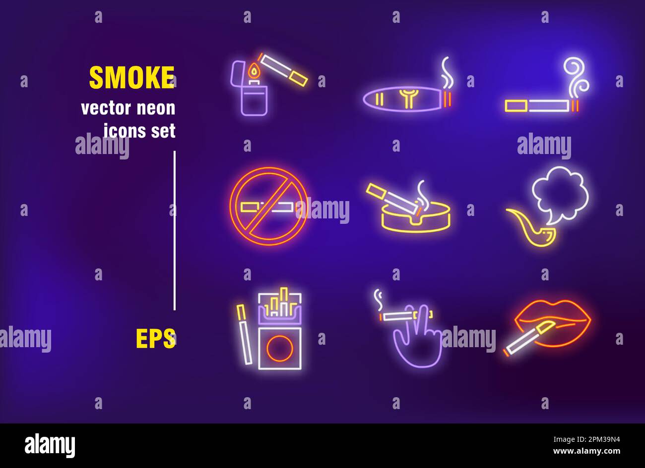 Smoking neon sign collection Stock Vector