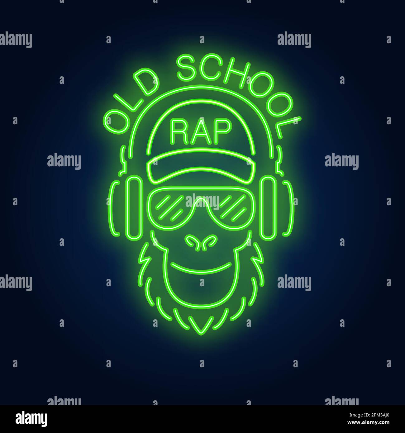 Old school rap neon text and cool monkey in glasses and headphones Stock Vector Image & Art Alamy