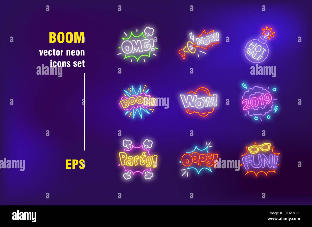 Comic funny patches neon signs set Stock Vector Image & Art Alamy