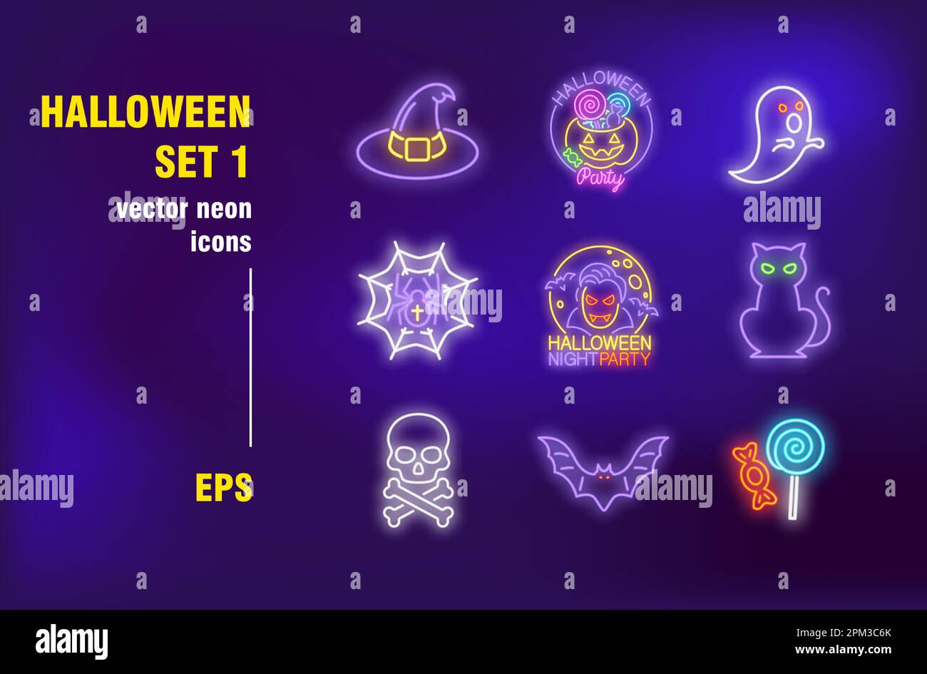 Halloween neon signs set Stock Vector
