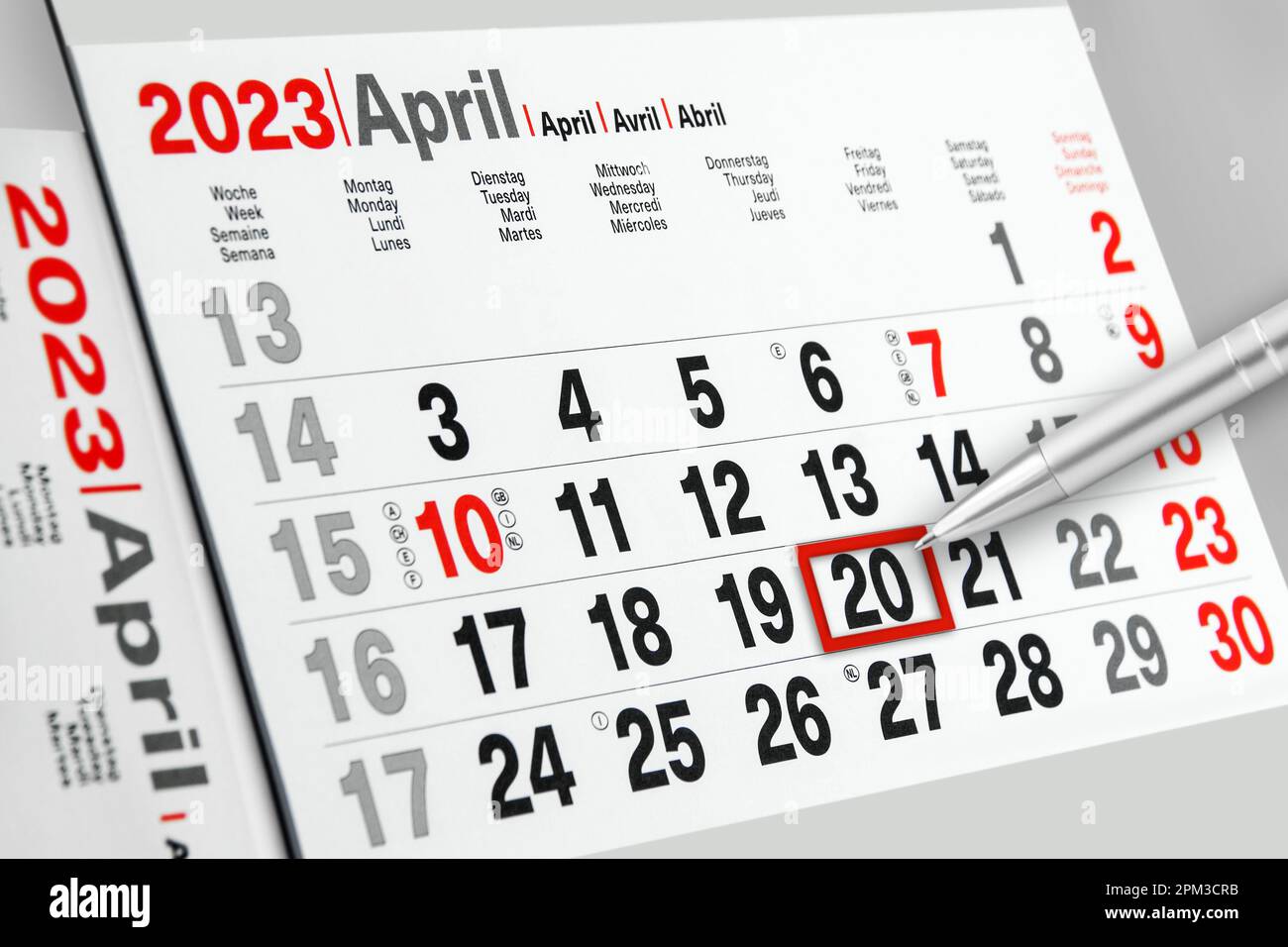 German calendar April 20  2023   Monday, Tuesday, Wednesday, Thursday, Friday, Saturday, Sunday, Week Stock Photo