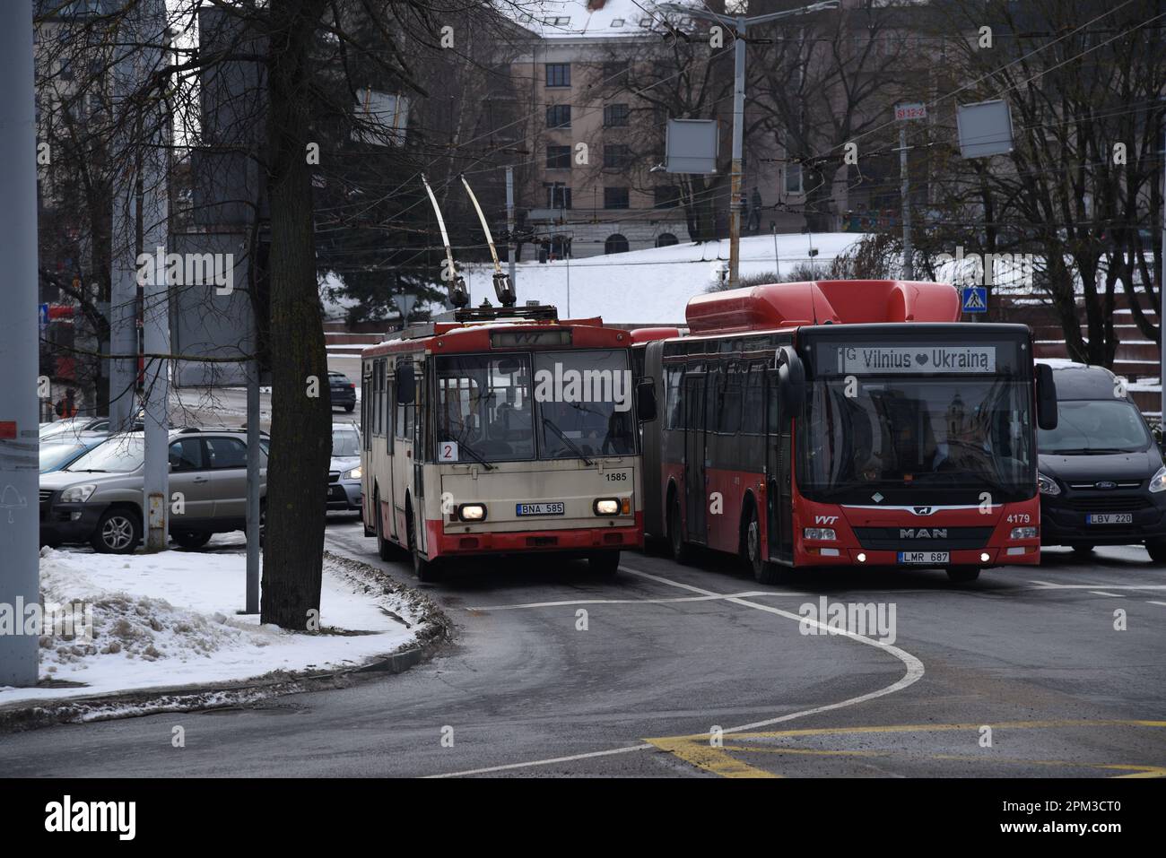 Skoda trolleybus and MAN bus Stock Photo