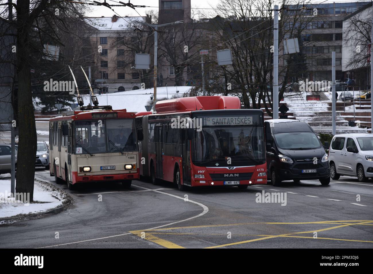 Skoda 14Tr trolleybus and MAN bus Stock Photo
