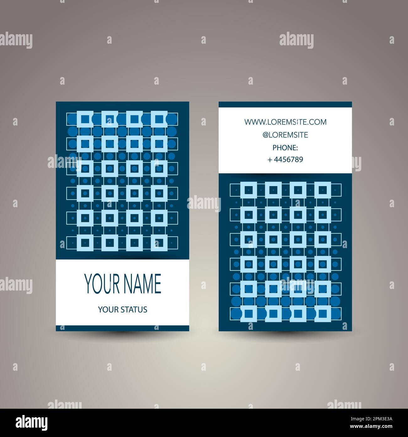Business Card with Blue Abstract Pattern - Dots and Squares Stock Vector