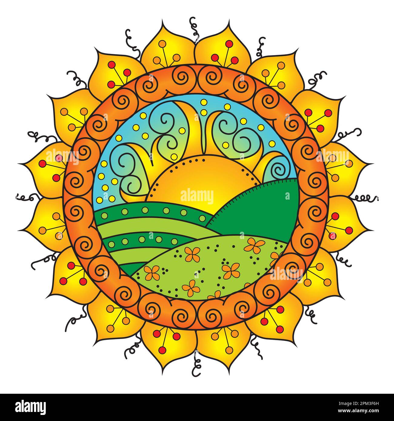 Sun with a field and the sun in the middle vector Stock Photo