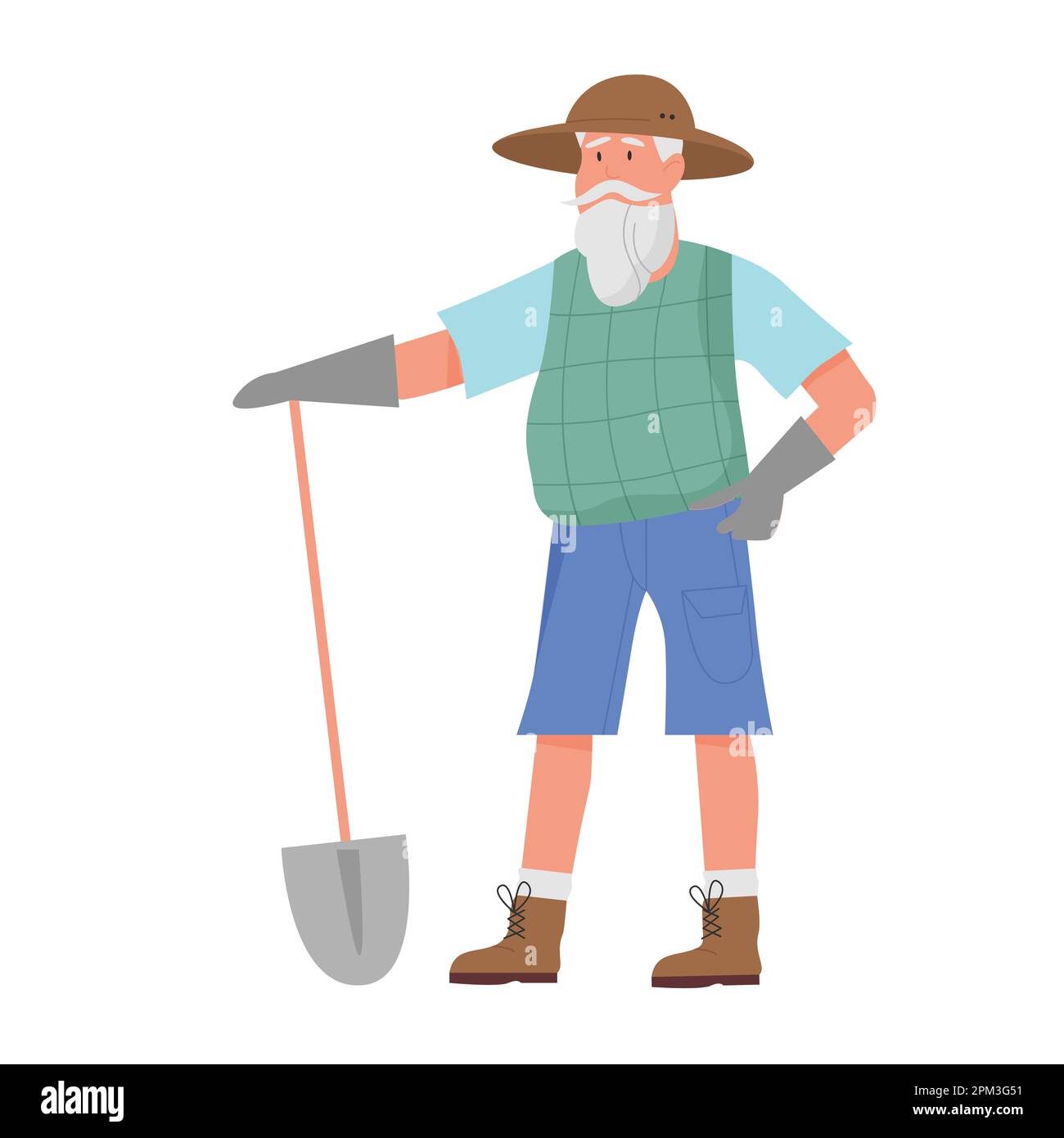 Gardener man with shovel. Gardening activity, farmer equipment vector ...