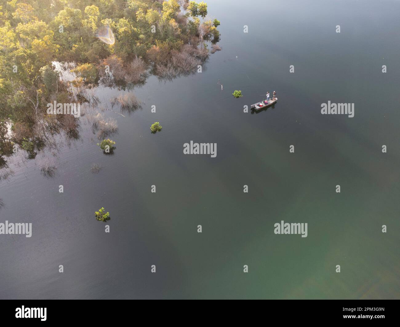 aerial view of a beautiful landscape with lake and mountains, Serra da ...