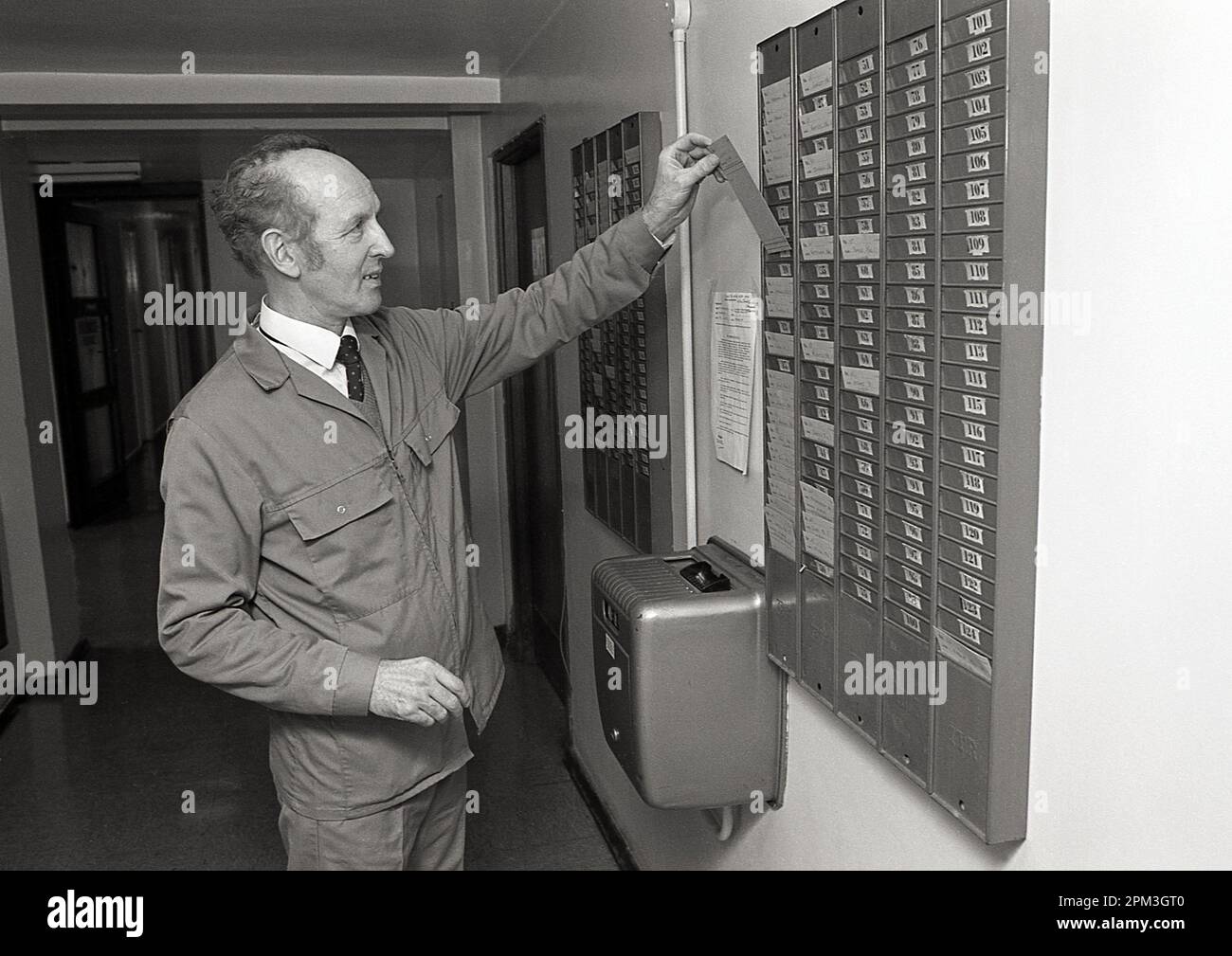 Workman clocking in off nottingham uk 1990s stock photo alamy