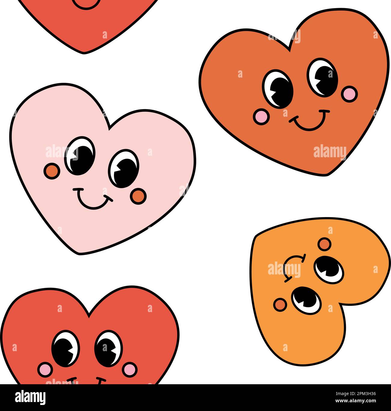 Vector seamless pattern of groovy hearts with face Stock Vector Image ...