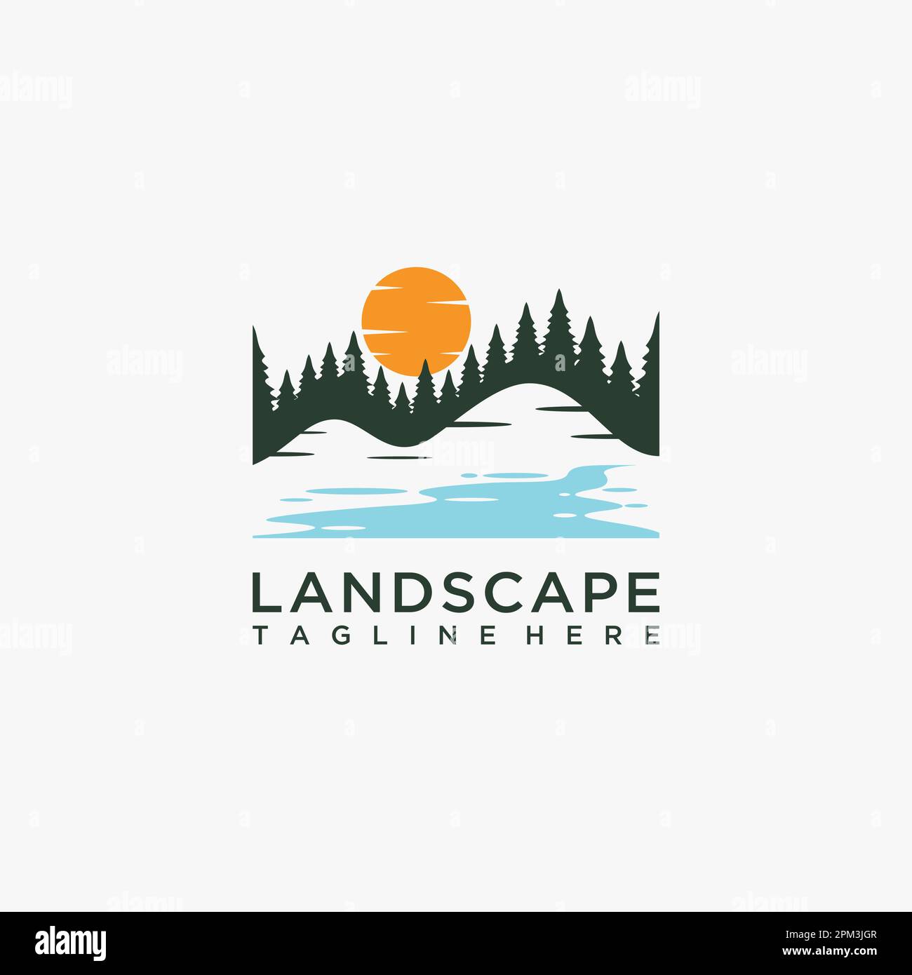 Forest lake landscape logo design Stock Vector