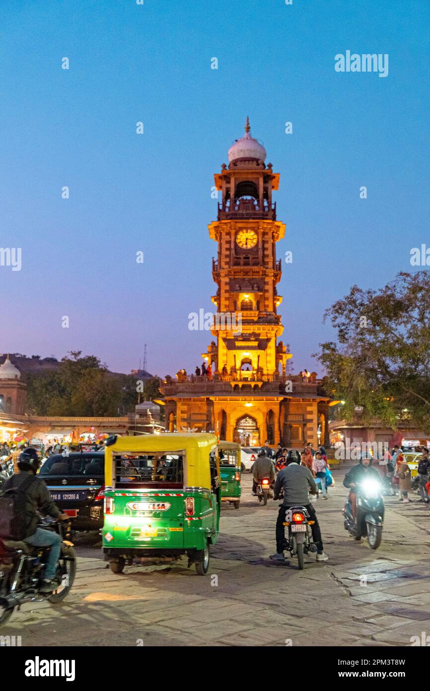 India, Rajasthan state, Jodhpur, Ghanta Ghar Clock Tower Stock Photo