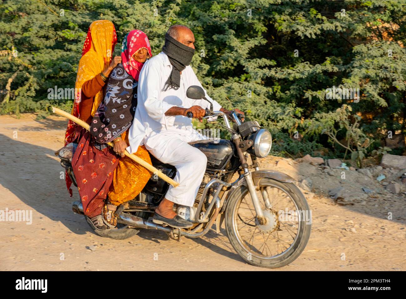 India, Rajasthan state, Rohet, family on a motorbike Stock Photo