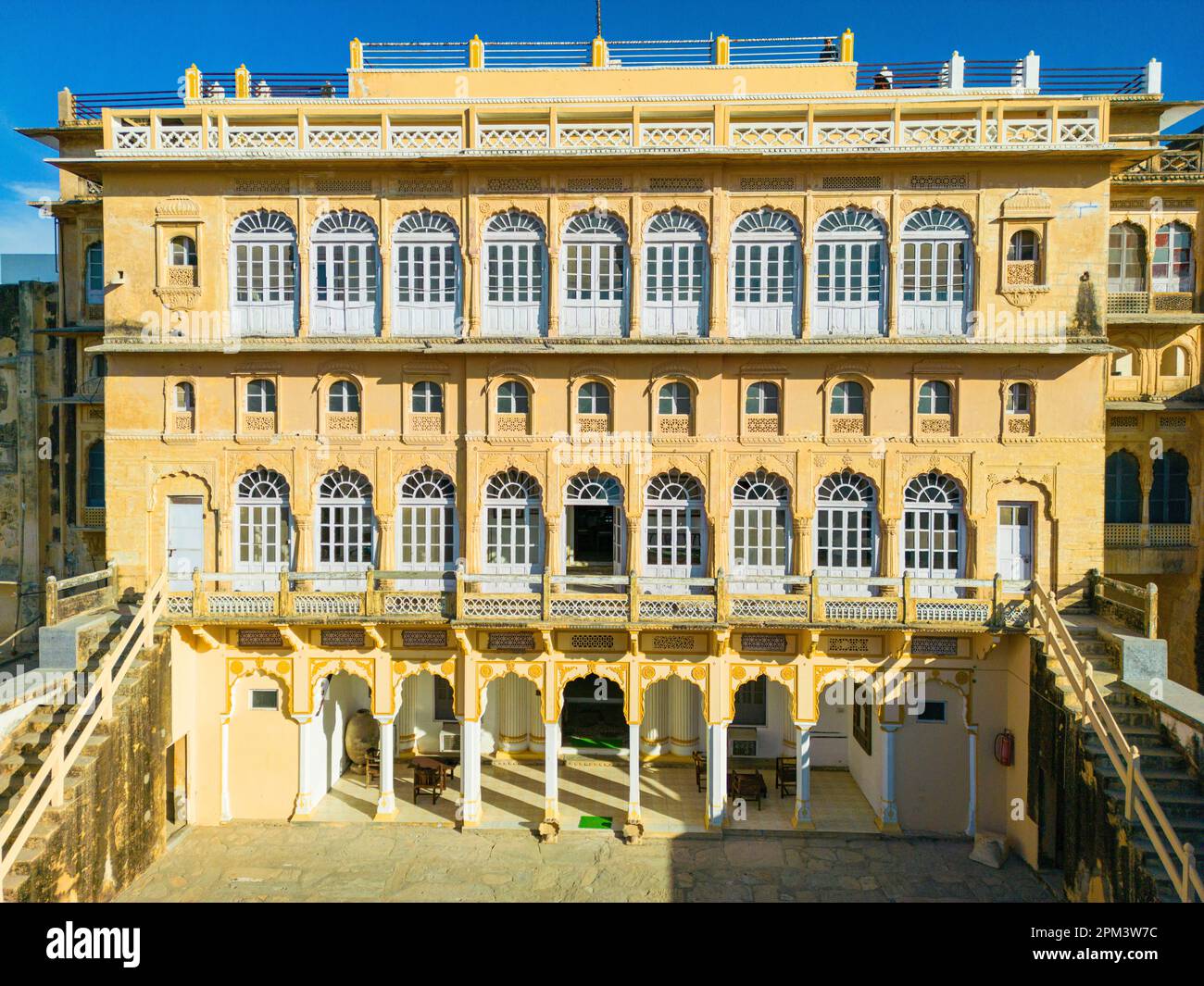 India, Rajasthan state, the Roopangarh fort, with its Maharaja Palace (aerial view) Stock Photo