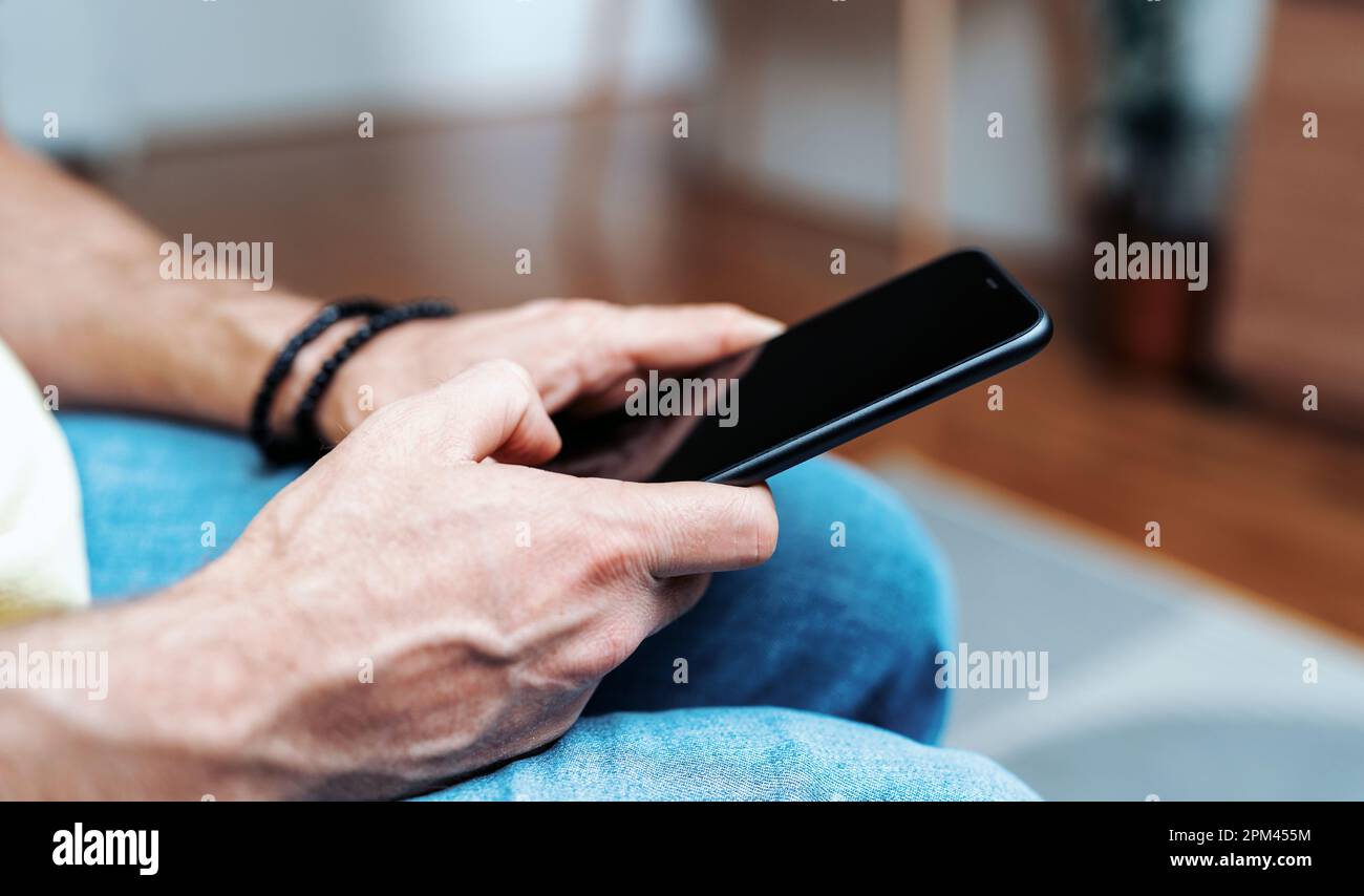 Smartphone with touch screen in male hands close-up Stock Photo - Alamy