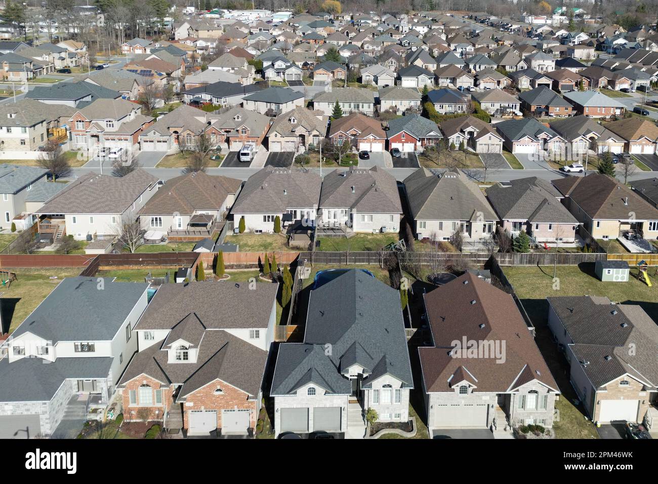 Aerial views of homes in Kingston, Ontario on Friday April 7, 2023