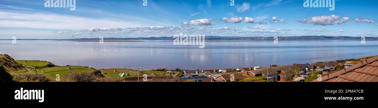 Panoramic view of the Severn Estuary near Portishead looking towards Newport in Wales, United Kingdom Stock Photo