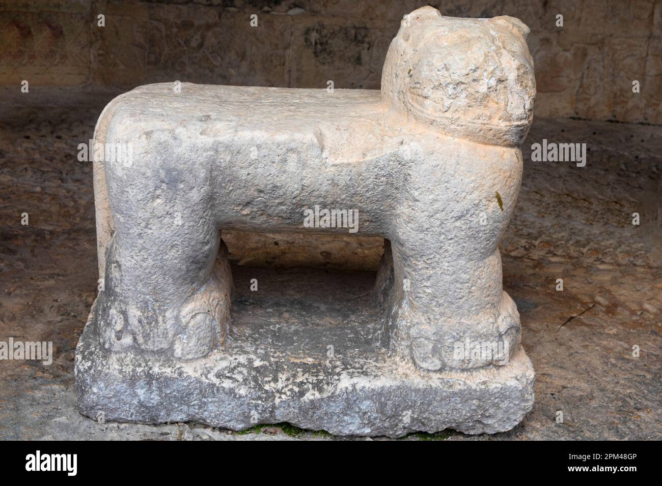 A statue known as a chacmool from the Mayan ruins of the pyramid of Chichen Itza, in the Yucatan Peninsula, the ancient ruins of the Mayan. Stock Photo