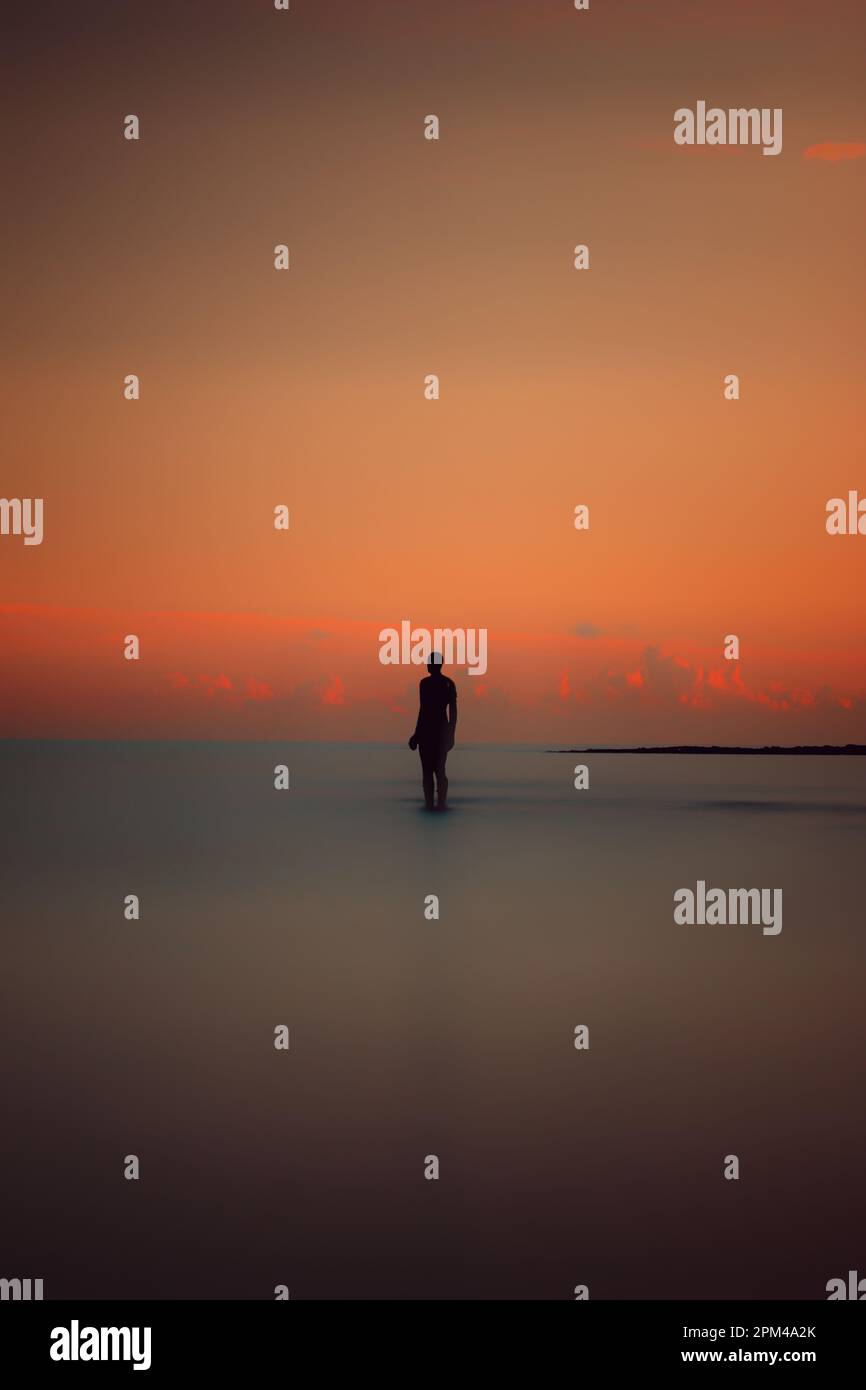 Statue in the sea at Margate Beach Anthony Gormley, Another Time Stock
