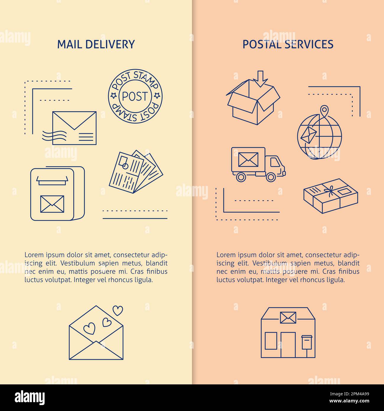 Mail delivery and postal services banners template in line style