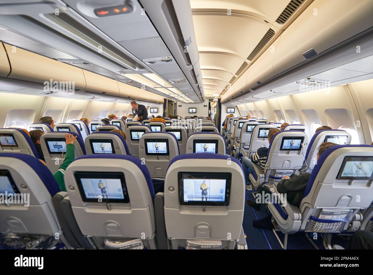 04-05-2016, Back view of the seats in the interior of Airbus A-340-300. Stock Photo