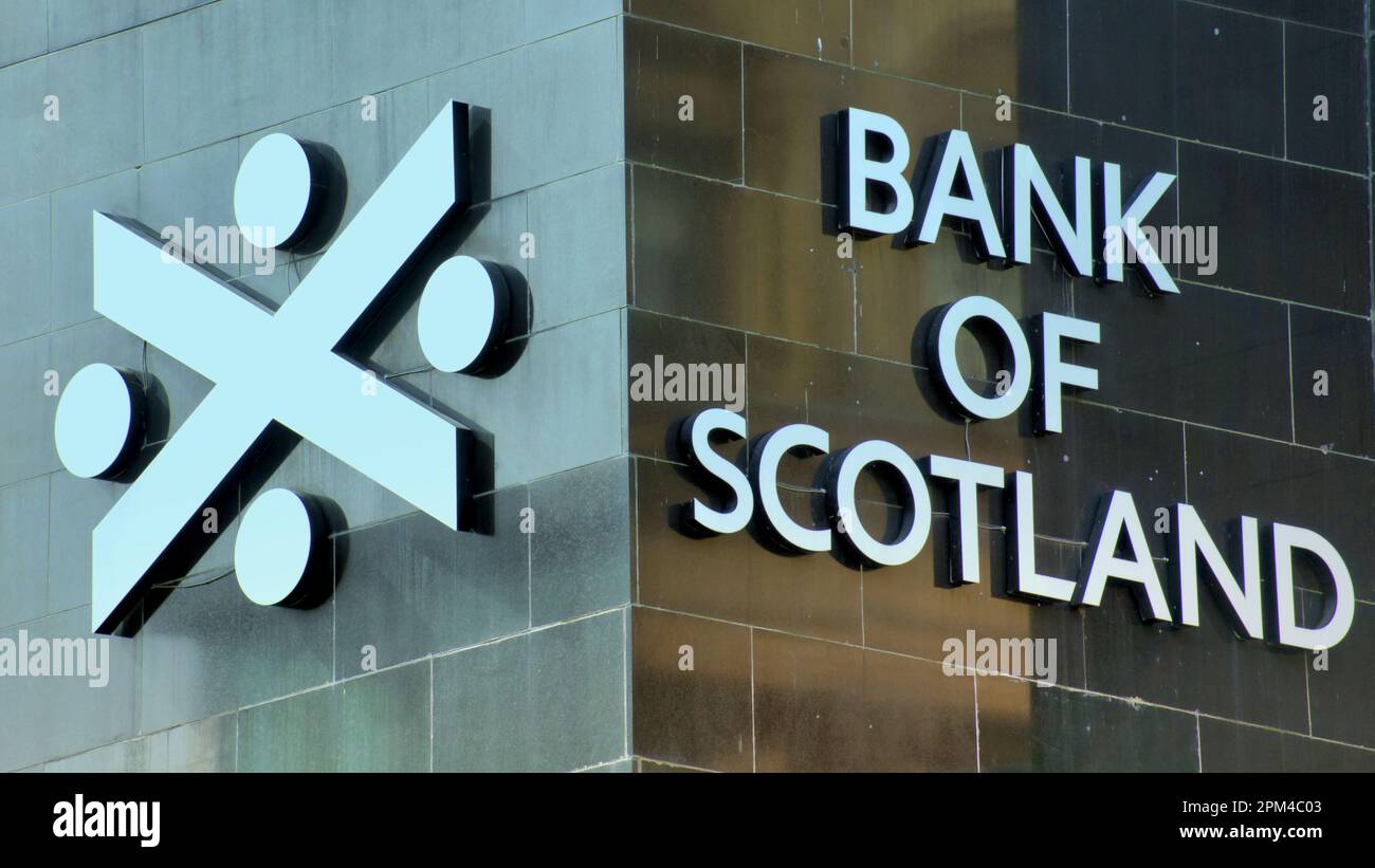 bank of scotland logo saltire on  black marble st enoch square Stock Photo