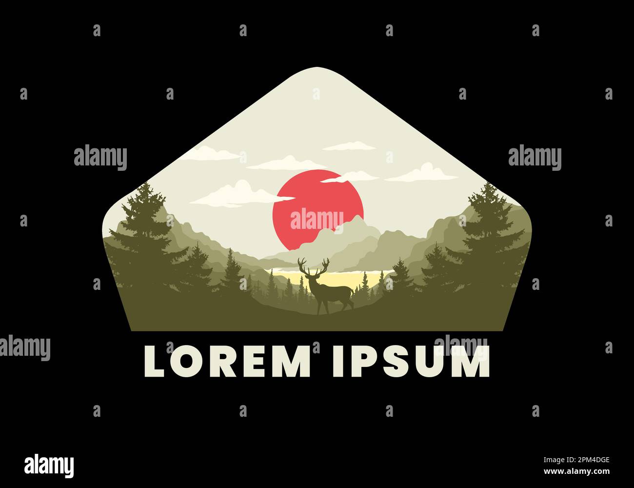 Landscape art illustration of a deer standing in front of the lake