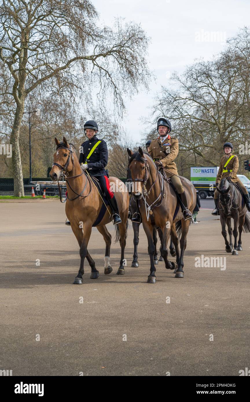 Army officers on horseback in Green Park, London, England, UK Stock ...