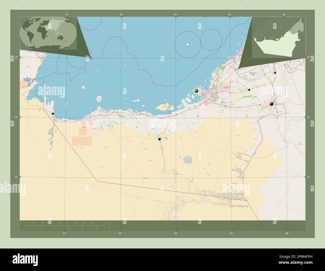 Abu Dhabi, emirate of United Arab Emirates. Open Street Map. Locations